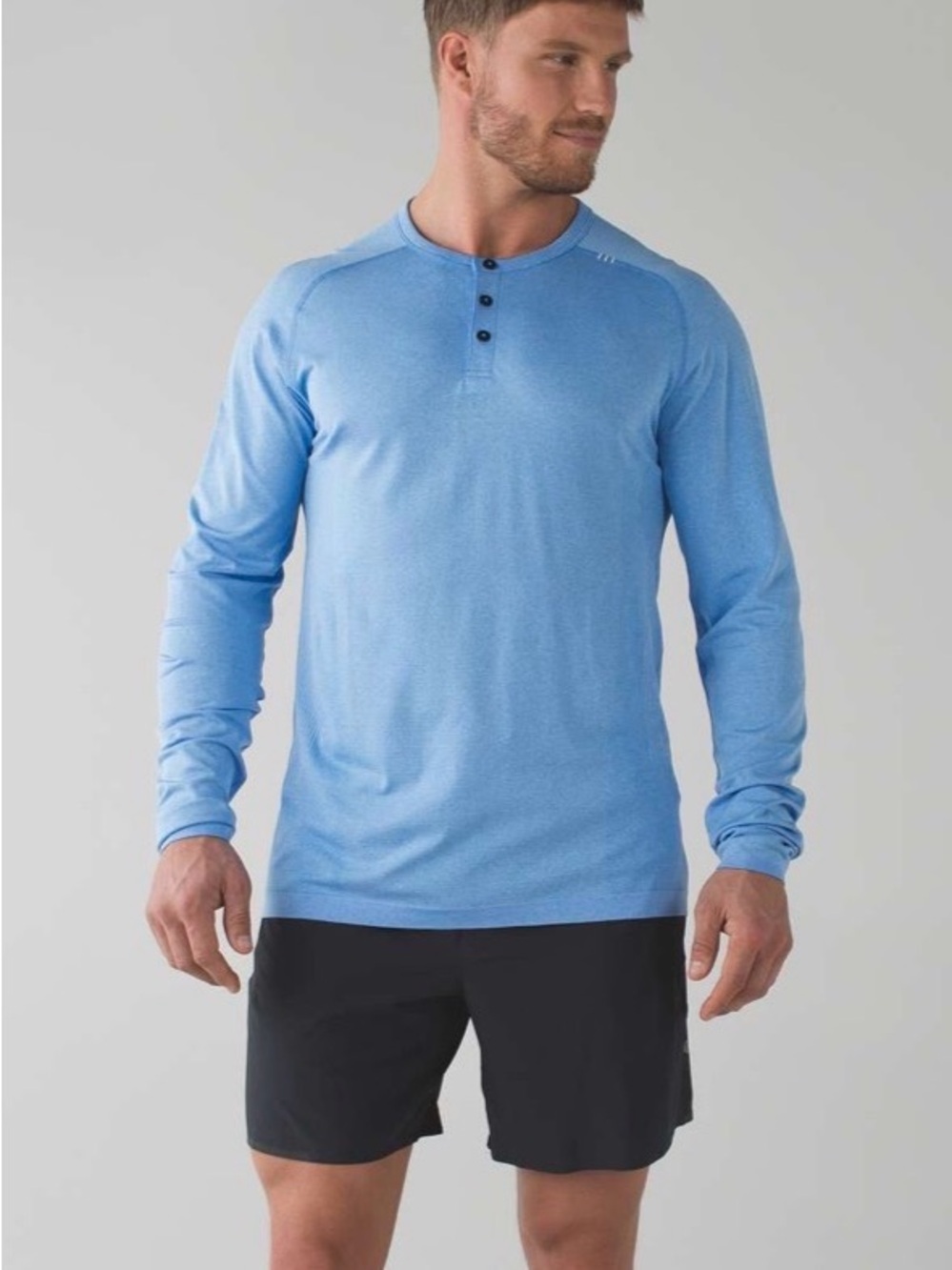 Lululemon Metal Vent Tech Long Sleeve Henley Heathered Lakeside Blue Shirt Men’s